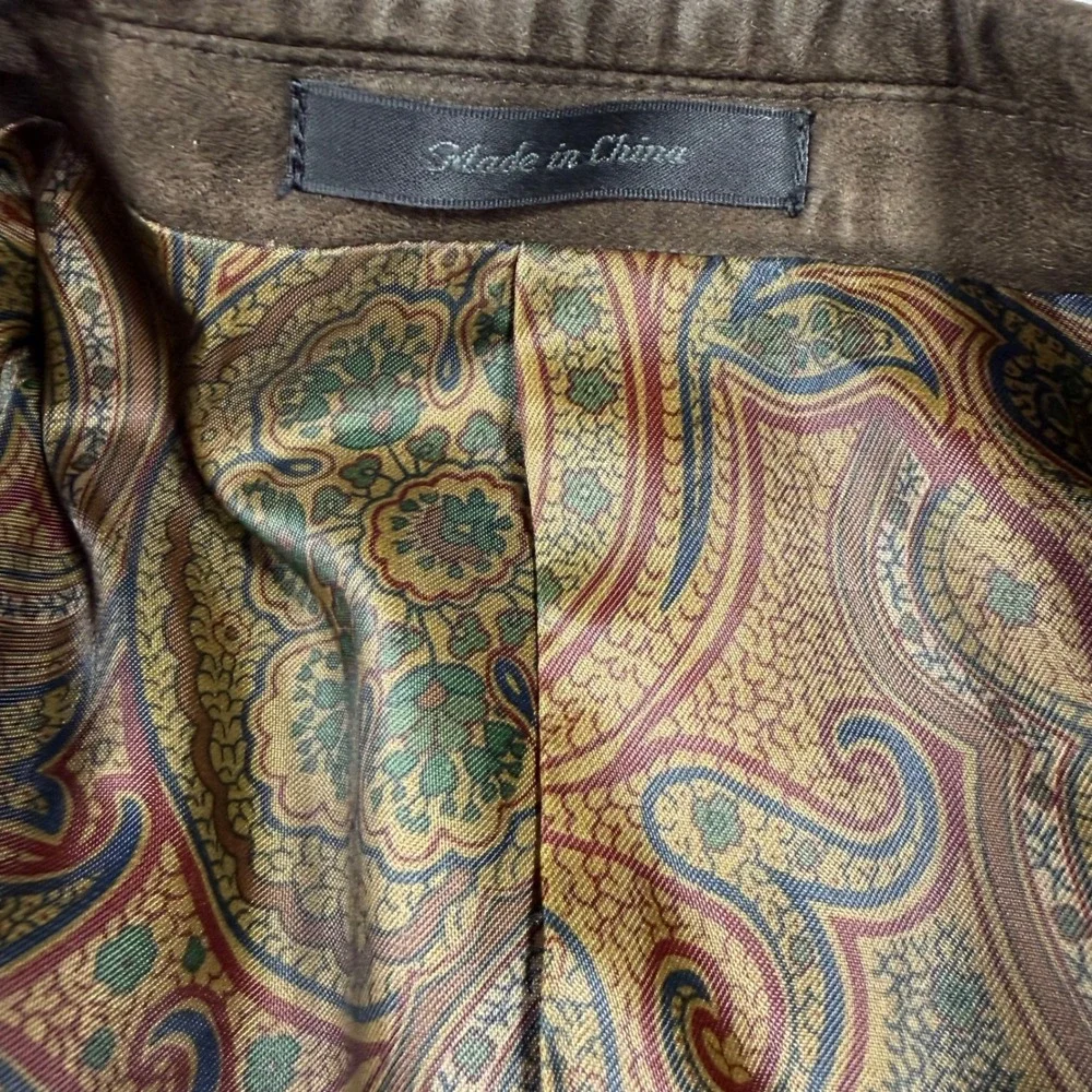 Lauren Ralph Lauren Mens 44L Brown Suede Feel Blazer Paisley Lining Sport Coat